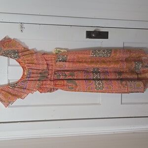 BOHO Orange PAISLEY ON OR OFF SHOULDER HI LO FUN LARGE DRESS